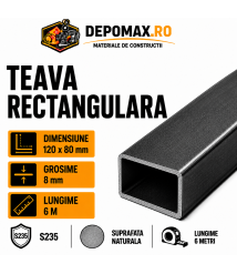 Teava rectangulara 120 x 80 x 8 mm, 6 metri